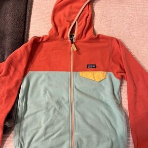 Patagonia Orange and Green Zip-Up Hoodie